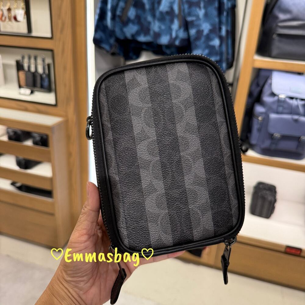 Coach Stanton Crossbody Bag In Signature Canvas Stripes CEB29 Gunmetal/Black - Picture 2 of 16